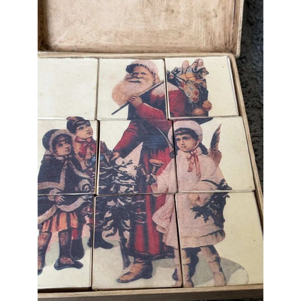 Vintage Wood Santa Claus- Hollow Wood Blocks 9pc Puzzle- Made In Philippines